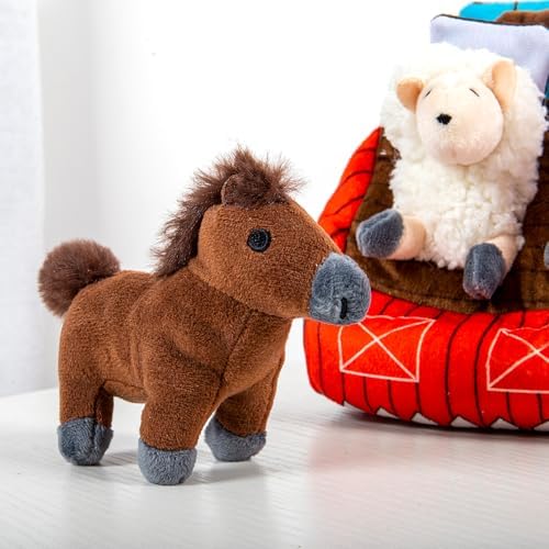 Hollypet Hide and Seek Squeaky Dog Toy, Designed Interactive Puzzle Plush Stuffed Puppy Toys, Farm