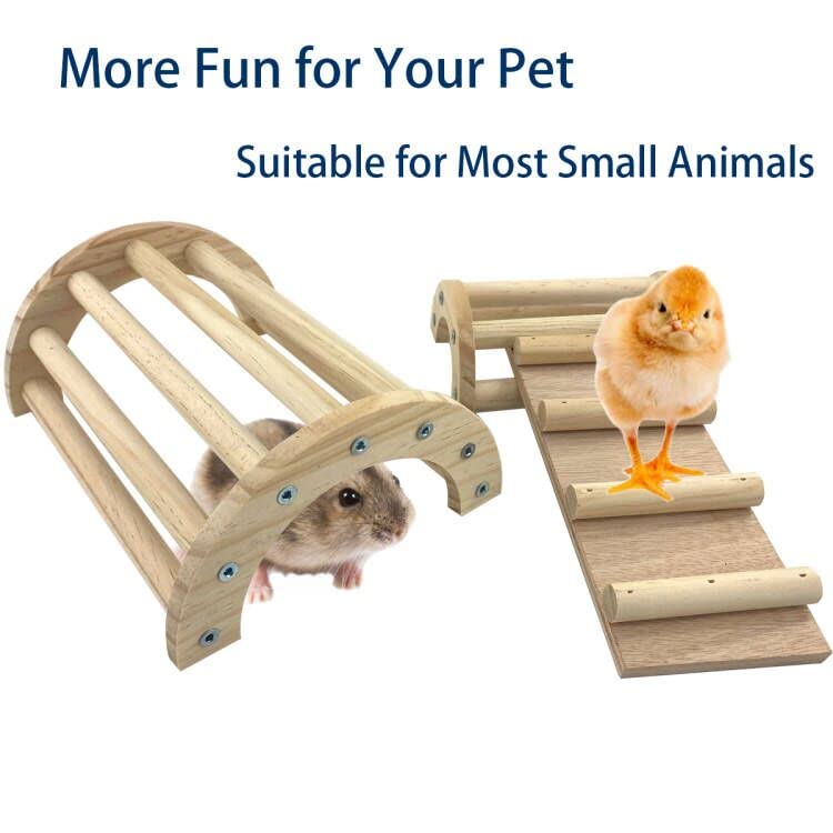 CooShou Chicken Perch Roosting Bar Jungle Gym Wooden Arch Bridge Platform Stand Ladder 3in1 Climbing Ramp Toys for Chick Hamsters Gerbils Mice Rodent and Small Animals