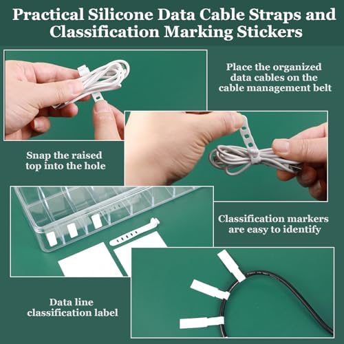Cable Organizer Box with Lid, 3 Pcs Clear Cord Storage Organizer with 30 Cable Ties 62 Cable Labels, Charger Organizer for Office Desk Drawer Organizers and Accessories