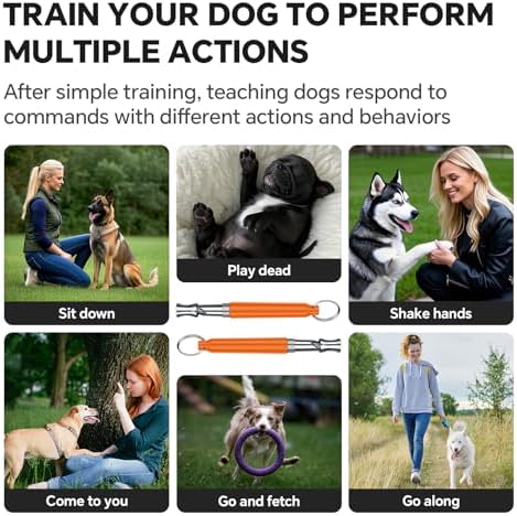 Dog Whistle, Dog Training Whistle with Lanyard, 2 Pcs Adjustable Ultrasonic Silent Dog Recall Whistles, Professional Dog Whistle to Stop Barking Neighbors Dog (Orange & Orange)