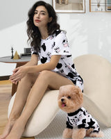XPUDAC Matching Dog and Owner Clothes Womens Pajama Set Loungewear Short Sleeve Tee and Shorts, Owner and Pet Pajamas Are Sold Separately, S Black