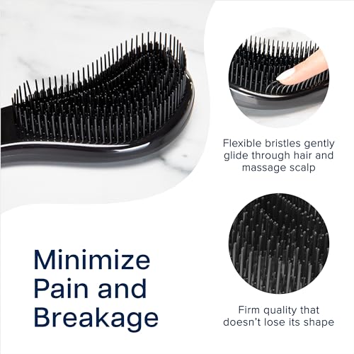 Crave Naturals Glide Thru Detangling Brush, Detangler Brush for Curly, Straight, Wet and Dry Hair for Adults and Kids, Hair Brush and Comb, Hair Accessories for Women, Black