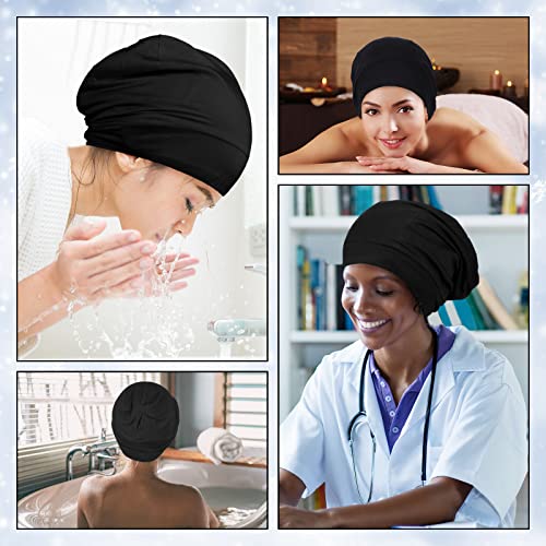 4 Pcs Satin Lined Sleep Bonnet Silk Sleep Cap Slouchy Beanie Hat Night Sleeping Head Wrap for Women Men Curly Hair(Black)