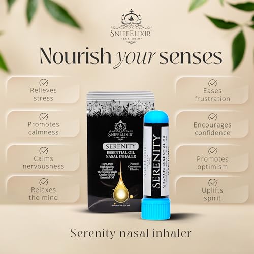 Serenity Nasal Inhaler Aromatherapy Inhaler, Natural Stress Relief Inhaler Essential Oil Inhaler that Calm, Boosts Mood, Reduces Worry - Portable Nose Inhaler Stick-Nasal Inhaler Stick