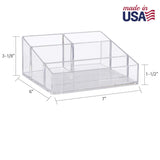 Clear Plastic Small Countertop Vanity Makeup Organizer, Compact Rectangular 4-Compartment Holder for Brushes, Eyeshadow Palettes, & Beauty Supplies, Made in USA