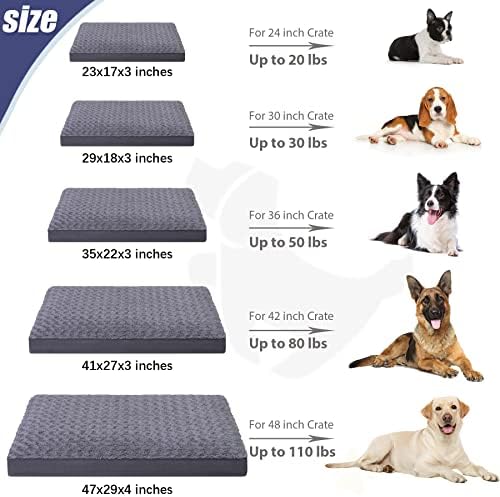 Dog Crate Bed Waterproof Dog Beds for Medium Dogs Rose Velvet Soft Fluffy Washable Dog Bed with Removable Cover & Anti-Slip Bottom, 29 x 18 Inch, Gray