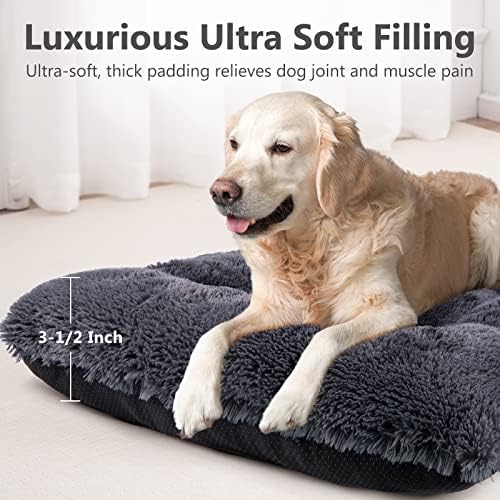 JOEJOY Large Dog Bed Crate Pad, Deluxe Plush Washable Dog Beds Fulffy Soft Kennel Pad Anti-Slip Pet Sleeping Mat for Large Medium Small Dogs, 35" x 21", Grey