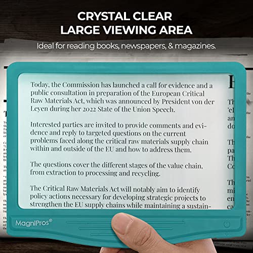 MagniPros 5X Large LED Page Magnifier for Reading Magnifying Reader with 3 Color Lighting Modes & Anti-Glare Lens to Reduce Eye Strain-Perfect for Small Prints, Aging Eyes, Low Vision and Seniors