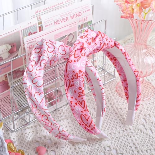 Knotted Headband, 2pcs Top Knot Headbands for Women, Hair Band for Girls, Valentines Day Heart Headband, Pink, Hair Accessories, Wide Headbands, One Size Fits Most