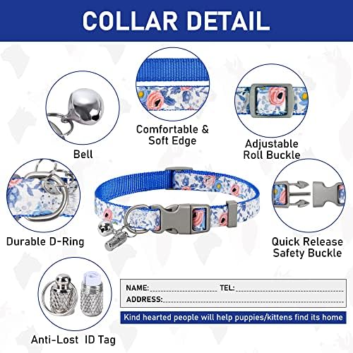 GAMUDA Small Dog Harness Collar and Leash Set, Step in No Chock No Pull Soft Mesh Adjustable Dog Vest Harnesses Plaid Reflective for Dogs Puppy Cats Kitten Rabbit (Blue Flower, S)