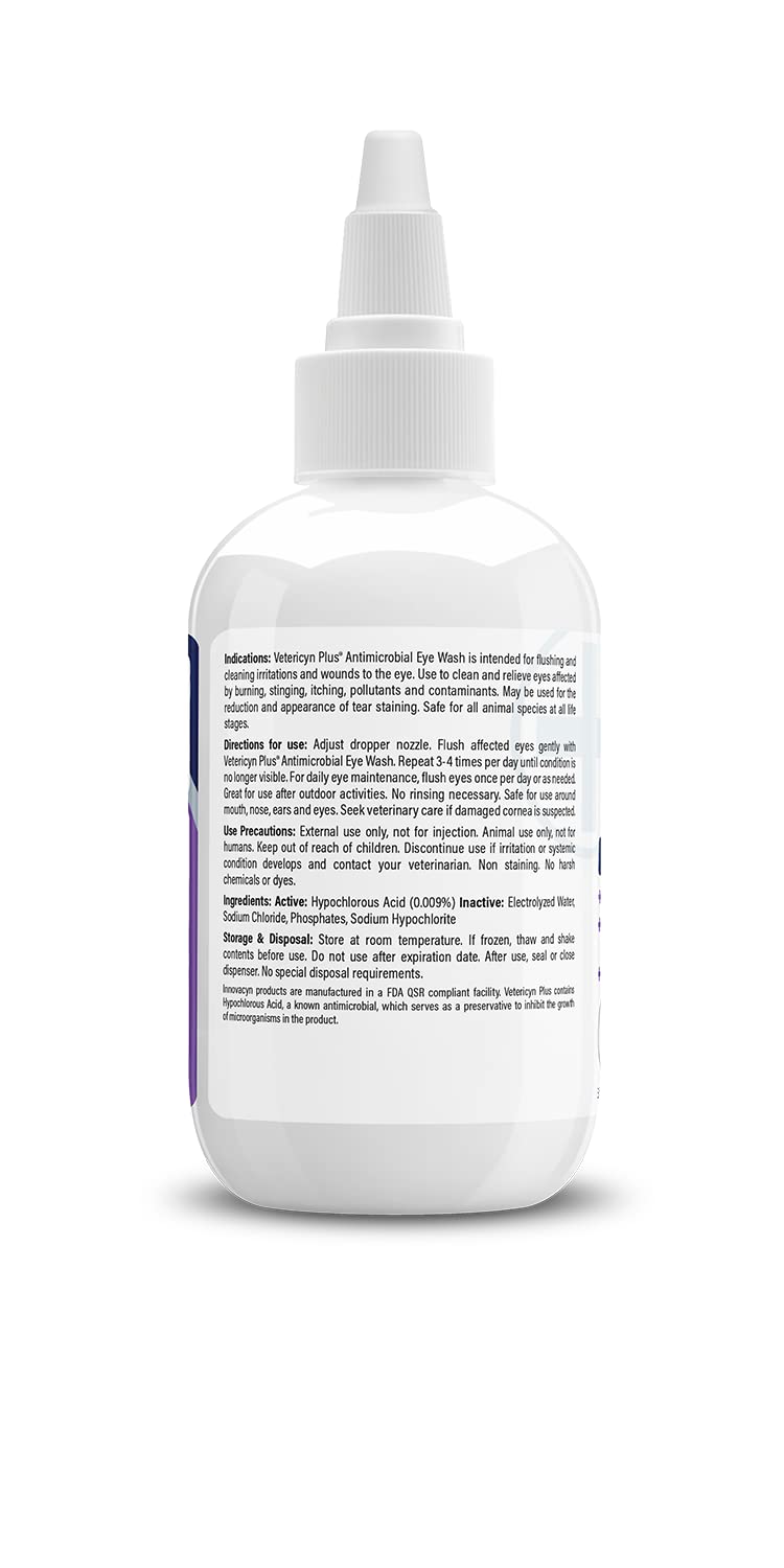 Vetericyn Plus Dog and Cat Eye Wash | Eye Drops for Dogs and Cats to Flush and Soothe Eye Irritations, Dog Tear Stain Cleaner, Safe for All Animals. 3 Ounces