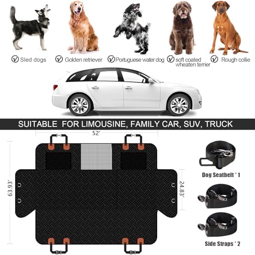 Back Seat Extender for Dogs, Dog Car Seat Cover with Hard Bottom,Dog Hammock for Car Backseat Protector Waterproof Dog Car Seat Bed with Mesh Window for Cars,Trucks,SUVs