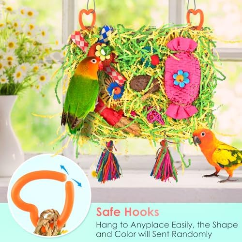 KATUMO Bird Toys, Parakeet Toys Large-Sized Grass Mat with Various Colorful Parrot Foraging Shredder Hanging Toys Conure Climb Hammock Toys for Birds