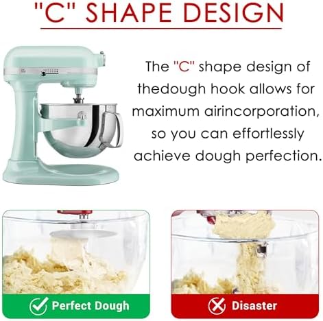 Dough Hook K5ADH Replacement for KitchenAid 6 Quart Bowl-Lift Stand Mixer, Dough Hook Replacement for KitchenAid 6QT Bowl-Lift Professional 600 Series Mixers, White