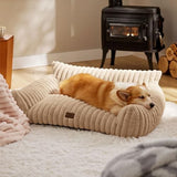 Bedsure Cute Pet Couch - Fluffy Dog Sofa with Premium Soft Corduroy Fleece, Dog Couch Bed with Washable Cover, Supportive for Medium Large Dogs, 36" L, Tuscan Beige