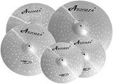 Arborea Cymbal Pack 14"Hihats 16"Crash 18"Crash 20"Ride 5 Pieces Cymbals for Drum Set Silver Drum Practice Cymbal for Beginner