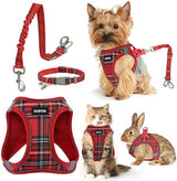 GAMUDA Dog Harness, Collar and Seat Belt Set, Vehicle Safety Harness, Retractable Adjustable Pet Seatbelts with Travel Strap and Carabiner for Most Cars (Red, XS)