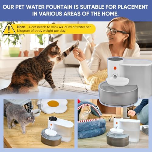 Saker Automatic Pet Water Fountain,2025 Upgraded Pet Water Fountain No Filter,Cat Water Dispenser Wireless Pour-Over,3L/106oz Ultra-Quiet Design,Pet Gravity Water Dispenser for Cat