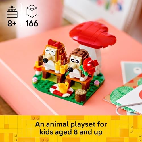 LEGO Hedgehog Picnic Date Building Toy - Animal Figures and Playset for Kids, Boys and Girls, Ages 8+ - Gift for Valentines Day for Her and Him - with 2 Hedgehog Toys and Accessories - 40711