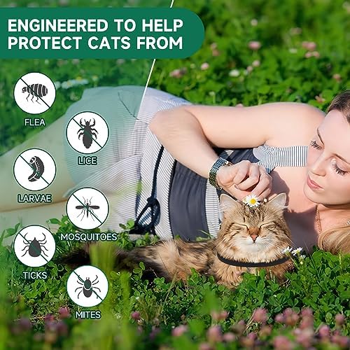 4 Pack Flea Collar for Cats, Cat Flea and Tick Treatment, 8 Months Protection Flea and Tick Prevention for Cats, Waterproof Cat Flea Collar, Adjustable Cat Flea and Tick Collar for Cats Kittens, Black