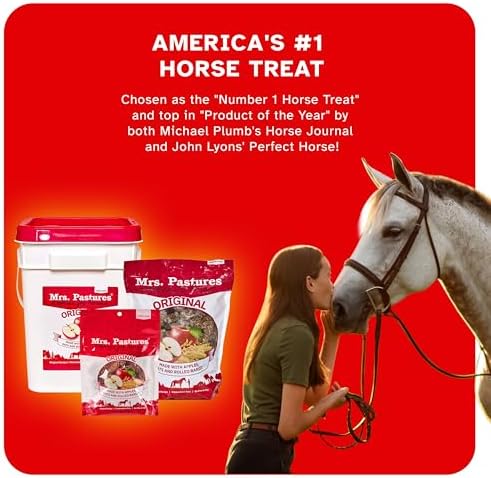 Mrs Pastures Cookies and Treats for Horses - Premium Horse Treats - Made with Apples, Oats, and Rolled Barley - Preservative Free - All Natural Ingredients - No Corn or Soy - Made in USA - (32oz Jar)