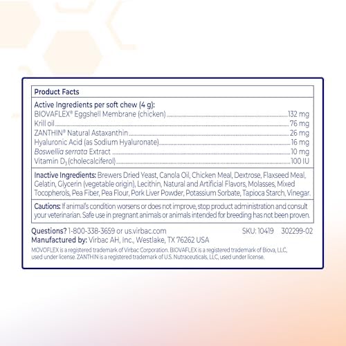 Advanced Soft Chews Hip and Joint Support Supplement for Medium Dogs - Movoflex 60 Count by Virbac