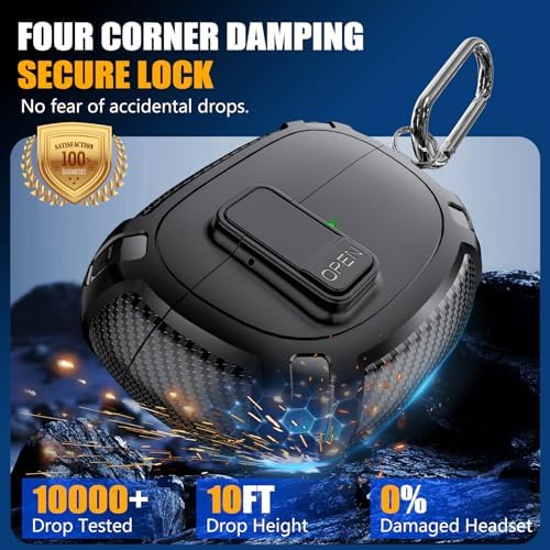 for Bose Ultra Open Earbuds Case Cover 2024 with Cleaner Kit,Military Hard Cover with Lock for Bose Open Ear Earbuds Charging Case Accessories with Keychain for Men Women-Black