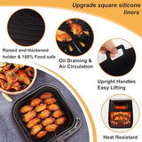 BYKITCHEN 9 Inch Square Silicone Air Fryer Liners for 6 to 8QT, Set of 2, Reusable Silicone Airfryer Tray Insert, Air Fryer Accessories for Corsori 6QT, Ninja Airfryer Pro XL 6.5QT, Gourmia & More