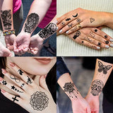 65 Sheets Black Realistic Flower Temporary Tattoos For Women Arm Thigh, 3D Fake Tattoos That Look Real And Last Long, Temp Rose Sketch Moon Snake Peony Floral Tattoo Stickers For Adults Girls