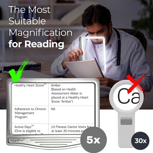MagniPros 5X Large LED Page Magnifier for Reading with 3 Color Lighting Modes & Anti-Glare Lens to Reduce Eye Strain-Perfect for Small Print, Aging Eyes, Low Vision & Seniors