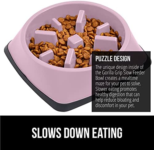 GORILLA GRIP Patent Pending Slow Feeder Dog Bowls, 4 Cup Interactive Puzzle Toy for Dogs and Cats Food Training, Keeps Pets Busy and Prevents Puppy Overeating, All Breeds, 100% BPA Free, Pink