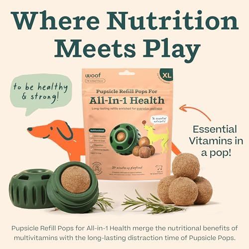 WOOF Pupsicle Refill Pops for All-in-1 Health - Long-Lasting Multivitamin Refills for The Pupsicle Toy - with Vitamins A, B, D, Iron, Magnesium, and Fiber - XL Pops - 5 Count