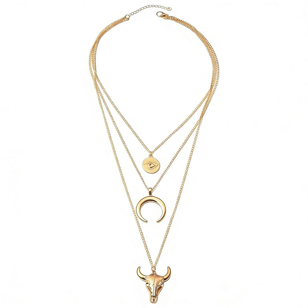 JHJEWH Women's Vintage Western Layered Necklaces Evil Eye Bull Head Crescent Moon Layered Necklace Boho Cowboy Cowgirl Geometric Pendant Chain Necklace Fashion Jewelry Gifts for Women (style2)