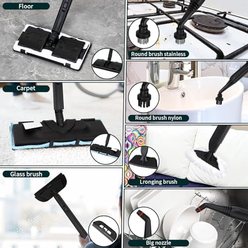 Steam Cleaner,Heavy Duty Steamer for Cleaning,Multipurpose Neat Canister Steamer with 21 Accessories,5 Minutes Fast Heating,Rolling Cleaning Machine for Carpet, Floors, Windows,Mirrors,Glass and Cars