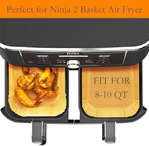 300 PCS Air Fryer Liners Disposable, 8.1 * 5.1 inch Air Fryer Paper Fit 2-Basket 8-10QT Ninja Dual, Food Grade Air Fryer Accessories Baking Paper for Ninja DZ201,DZ401,DZ550,SL401