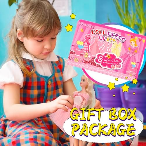 70 Pcs Doll Clothes and Accessories Kit, Including 4 Princess Gowns 8 Fashion Dresses 3 Tops 3 Pants 2 Bikini Swimsuits 20 Shoes 10 Hangers 20 Accessories for 11"-12" Dolls1