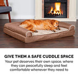 Furhaven Memory Foam Dog Bed for Large Dogs w/ Removable Bolsters & Washable Cover, For Dogs Up to 125 lbs - Luxe Faux Fur & Performance Linen Sofa - Woodsmoke, Jumbo Plus/XXL
