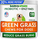 BARK&SPARK Green Grass Chews - Pee Grass Spot Saver Caused by Dog Urine - Urine Neutralizer for Lawn, Gut Health Probiotics & Digestive Enzymes,Lawn Burn from Dog Urine, Grass Burn Spot Chews, Rocks
