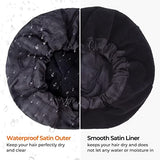 Shower Cap for Men Black Bath Cap, Reversible Large Waterproof Adjustable Shower Caps Terry Lining & Elastic Band Stretch Hem Hair Hat