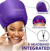 Bonnet Hair Dryer w/A Headband Integrated That Reduces Heat Around Ears & Neck - Hair Dryer Diffuser Cap for Hair Dryer Curly Hair, Speeds Up Drying Time, Deep Conditioning at Home - Large (Purple)