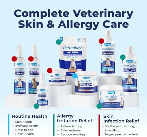 Vetnique Dermabliss Chlorhexidine for Dogs Skin Health Antibacterial Wipes for Dogs for Infections, Irritation & Redness Relief (Skin Wipes, 50 Count)