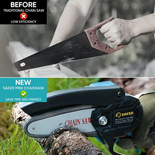 Saker Mini Chainsaw,Portable Electric Chainsaw Cordless,Handheld Chain Saw Pruning Shears Chainsaw for Tree Branches,Courtyard,Household and Garden(SAKER Mini Chainsaw + 1 Battery)