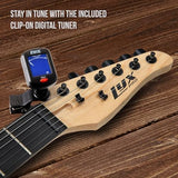 LyxPro 39 inch Electric Guitar Kit Bundle with 20w Amplifier, All Accessories, Digital Clip On Tuner, Six Strings, Two Picks, Tremolo Bar, Shoulder Strap, Case Bag Starter kit Full Size - White