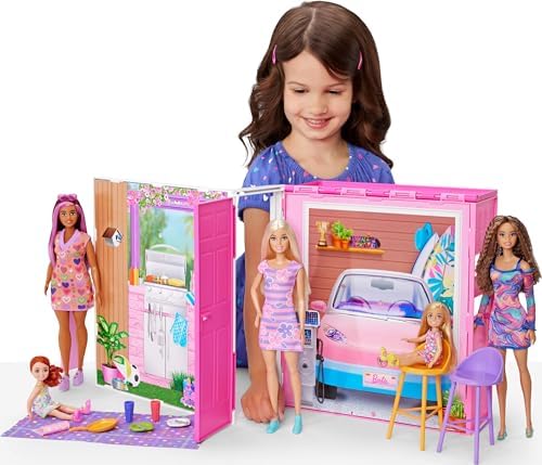 Barbie Dollhouse Playset, Getaway House with 11 Accessories Including 2 Chairs, 4 Play Areas & 360-degree Play