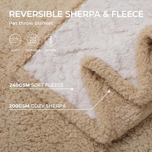 Waterproof Pet Blanket, Liquid Pee Proof Dog Blankets for Sofa Bed Couch, Reversible Sherpa Fleece Furniture Protector Cover for Small Medium Large Dogs Cats,Beige-Thicken Large（65" x 57"）