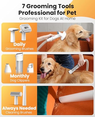 oneisall Dog Grooming Vacuum, 13000Pa Powerful Dog Hair Vacuum with Dog Clippers & Shedding Brush 7 Grooming Tools Dog Grooming Kit, 3L Dust Cup Pet Grooming Vacuum Quiet, 3 Suction Levels, BM3