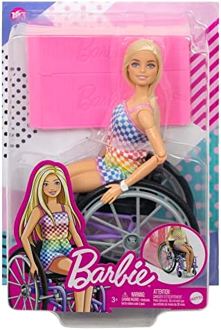 Barbie Fashionistas Doll #194 with Wheelchair & Ramp, Straight Blonde Hair & Rainbow Romper with Accessories