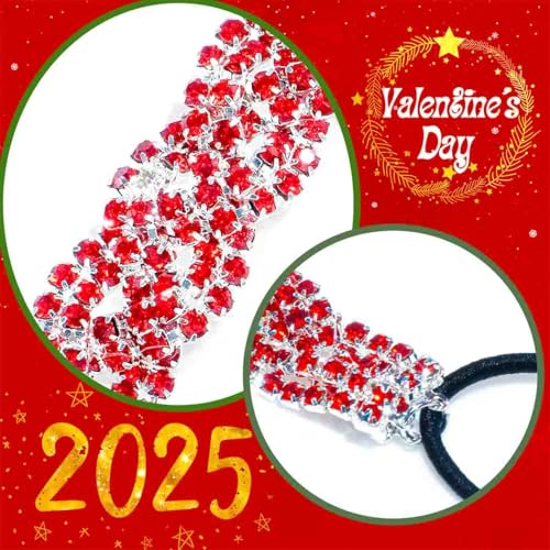 Fstrend Crystal Elastic Headband Valentine's Day Gold Headpieces Sparkle Rhinestone Hair Accessories Brithday Dating Head Chain for Women(Red A)