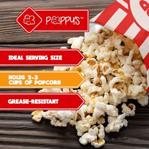 Poppy's Paper Popcorn Bags - 1000 1oz Concession-Grade Bags, Popcorn Machine Accessories for Popcorn Bars, Movie Nights, Concessions