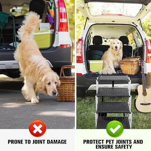 Niubya Portable Folding Dog Stairs for Cars, SUVs, Trucks - Lightweight Pet Ramp for Large Dogs with Non-Slip Surface - Reinforced Steps Support Up to 200 lb - 6 Steps